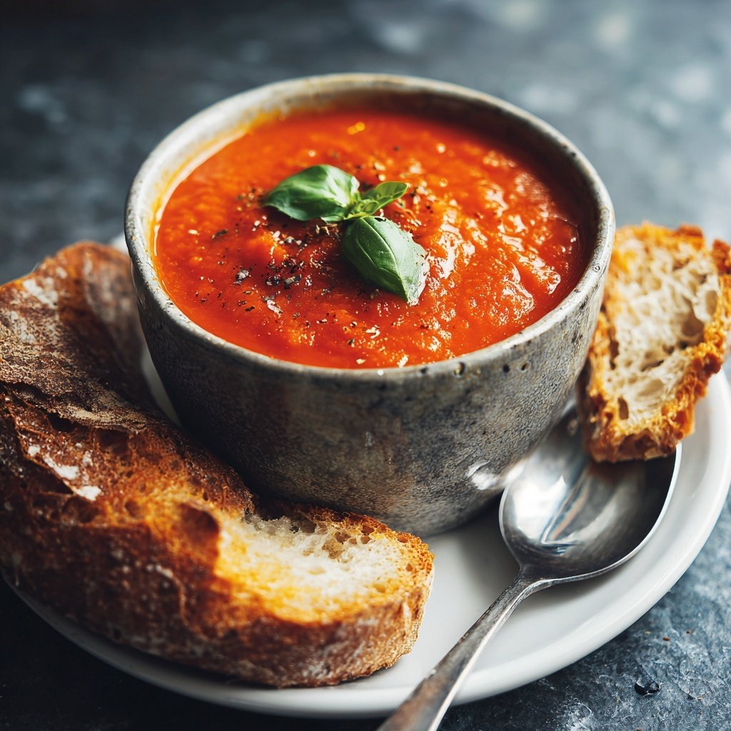 Abendessen mit Suppe und Brot