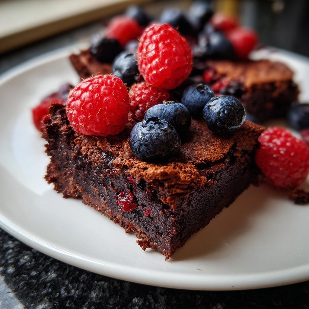 Herzförmiger Brownie mit Beeren