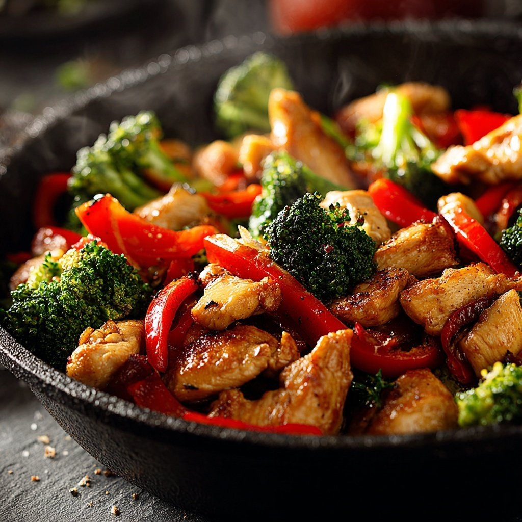 Kalorienarme Hähnchenpfanne Mit Brokkoli Und Paprika