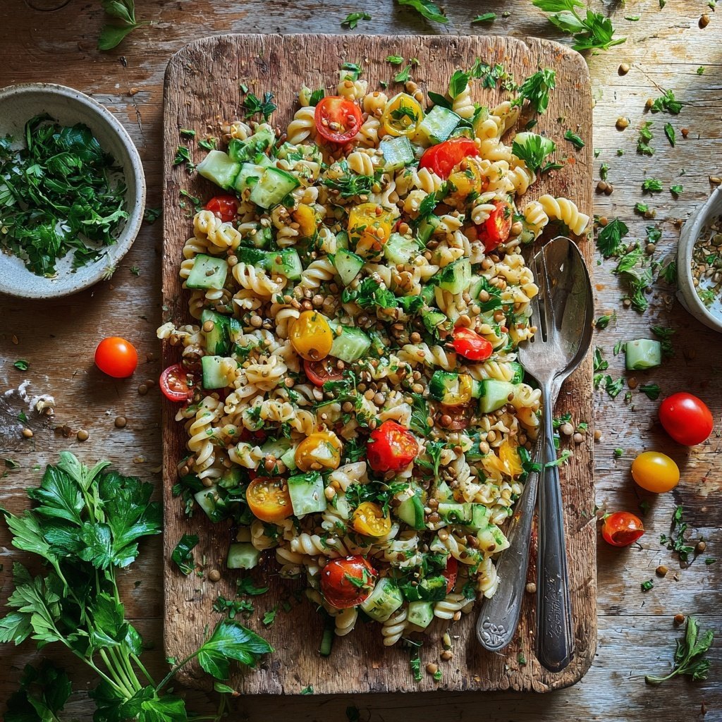 Mediterraner Nudelsalat Mit Linsen